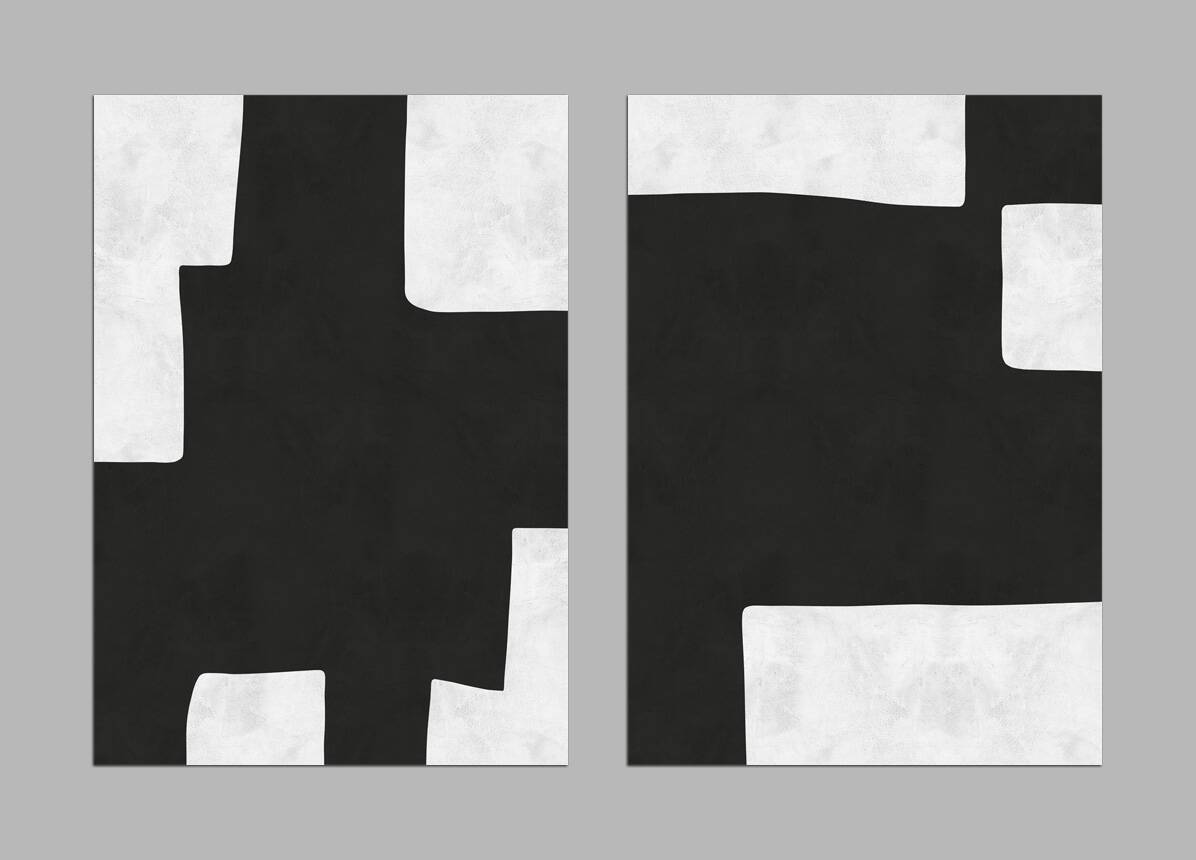 2 black and white modern art prints
