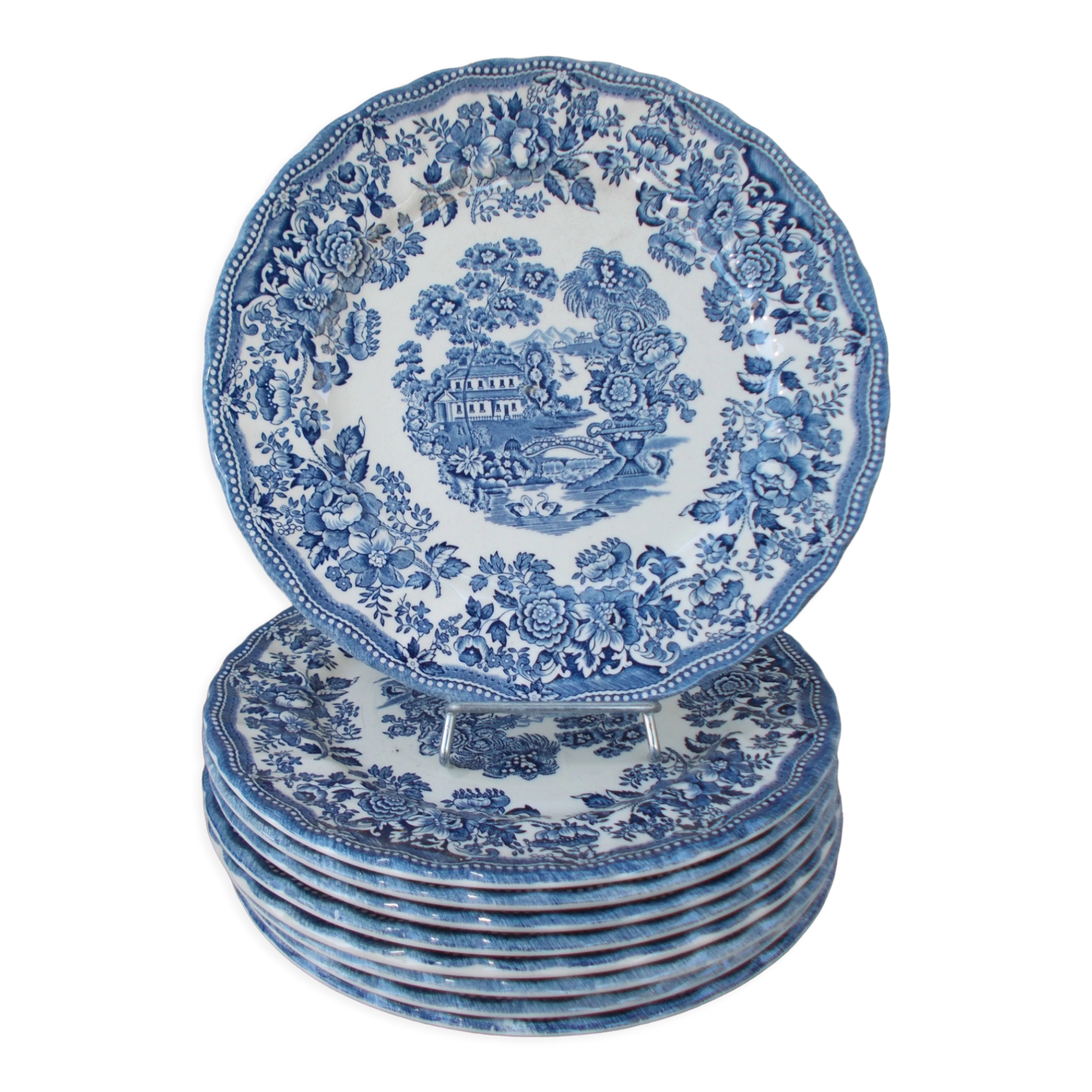 8 flat plates Myott Meakin blue décor