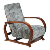 Czech Art Deco Walnut and Chrome Reclining Armchair, 1930s