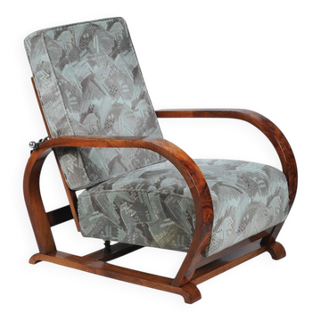 Czech Art Deco Walnut and Chrome Reclining Armchair, 1930s