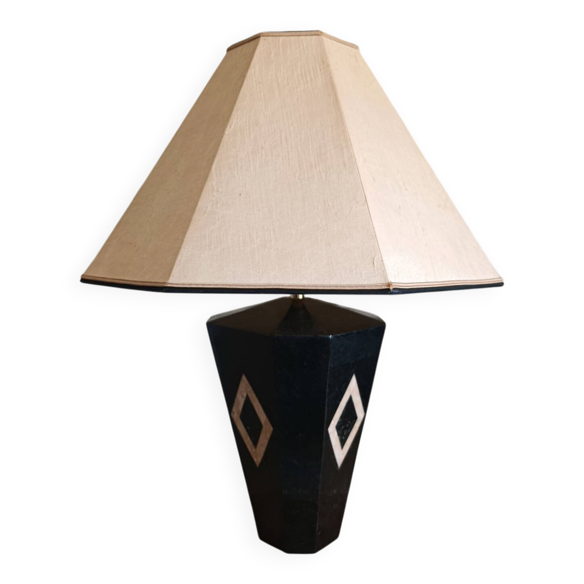 Vintage table lamp in black marble and mother-of-pearl - 70s/80s - Hollywood