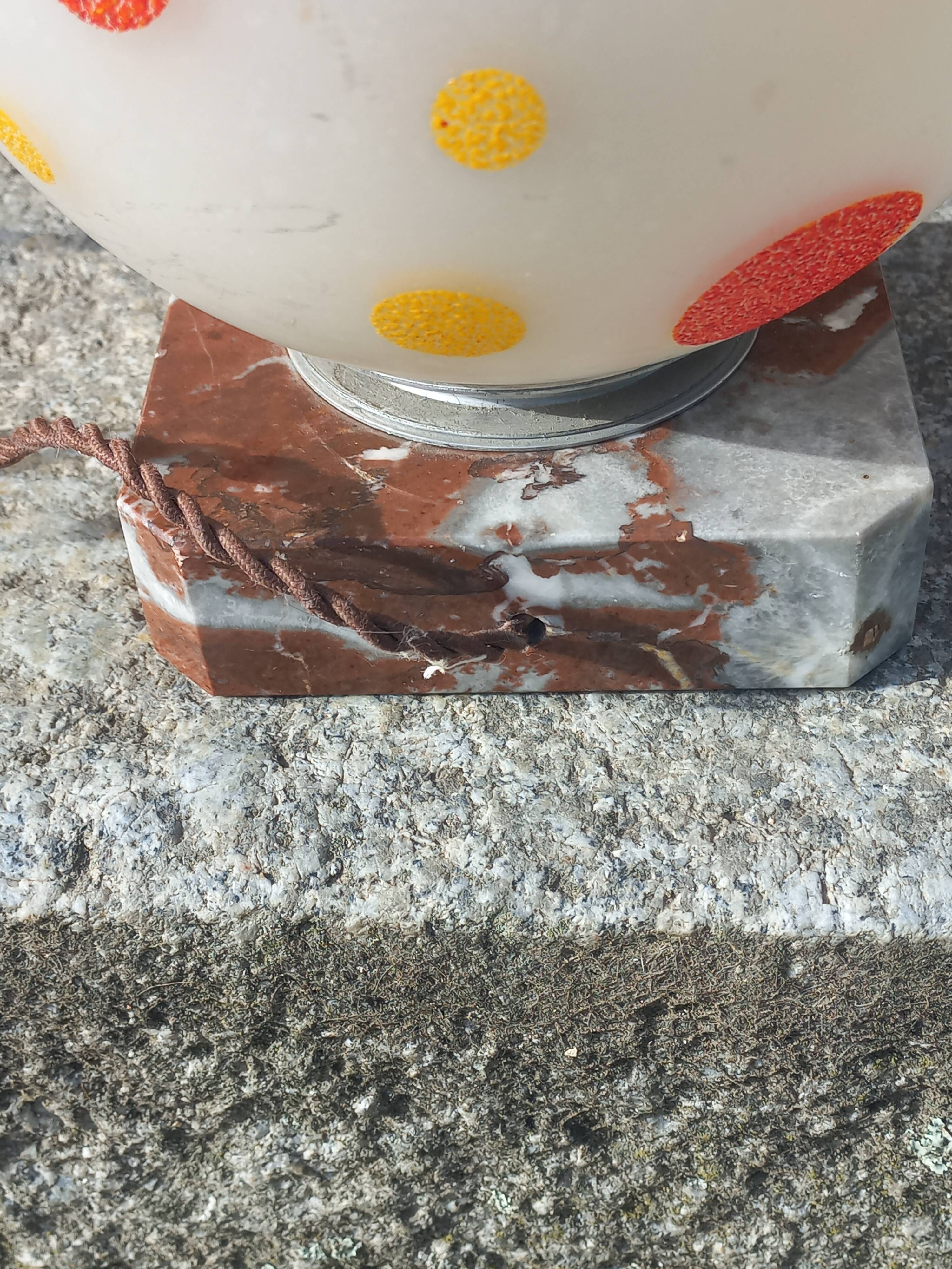 Art Deco night light in marble and enamelled glass from the 1930s.