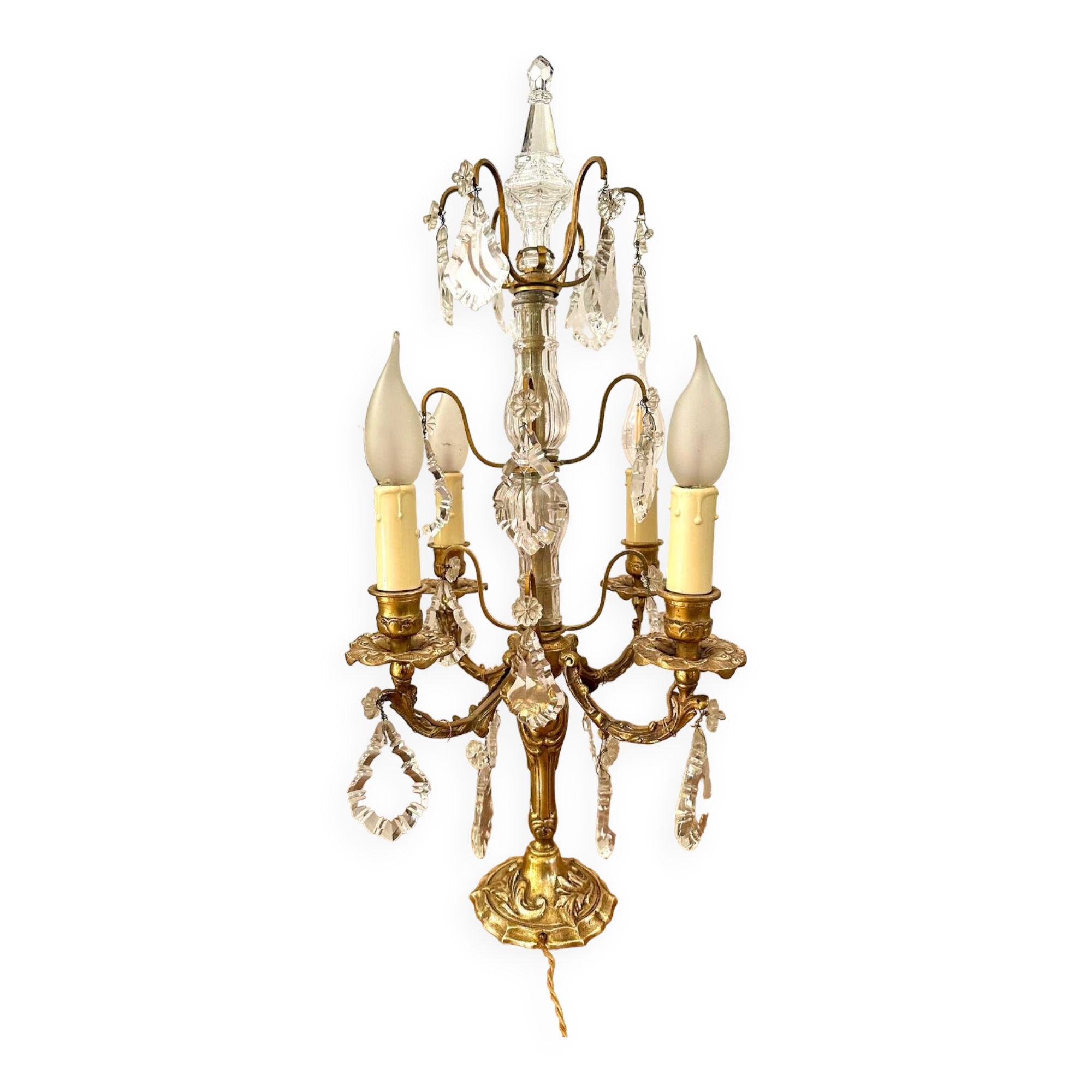 Girandole candelabra lamp in crystal and bronze