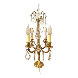 Girandole candelabra lamp in crystal and bronze