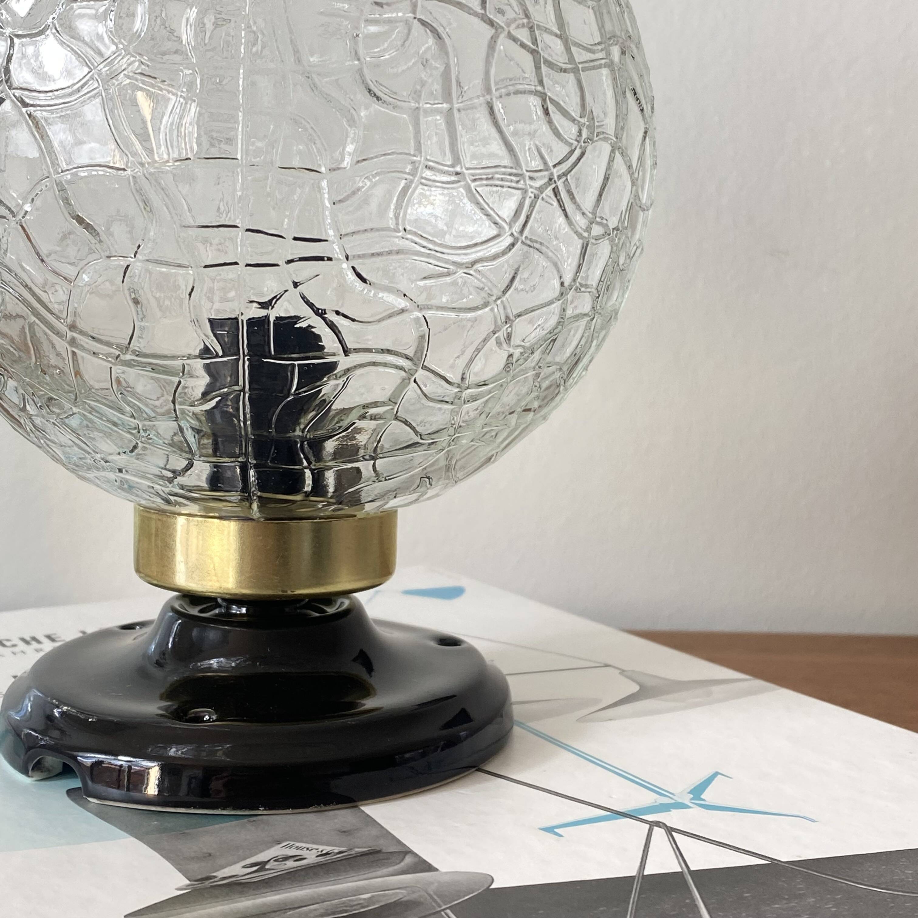 Ceiling light or wall light with cracked glass globe, 15 cm, porcelain rose.