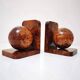Art Deco bookends made of polished solid burl wood.