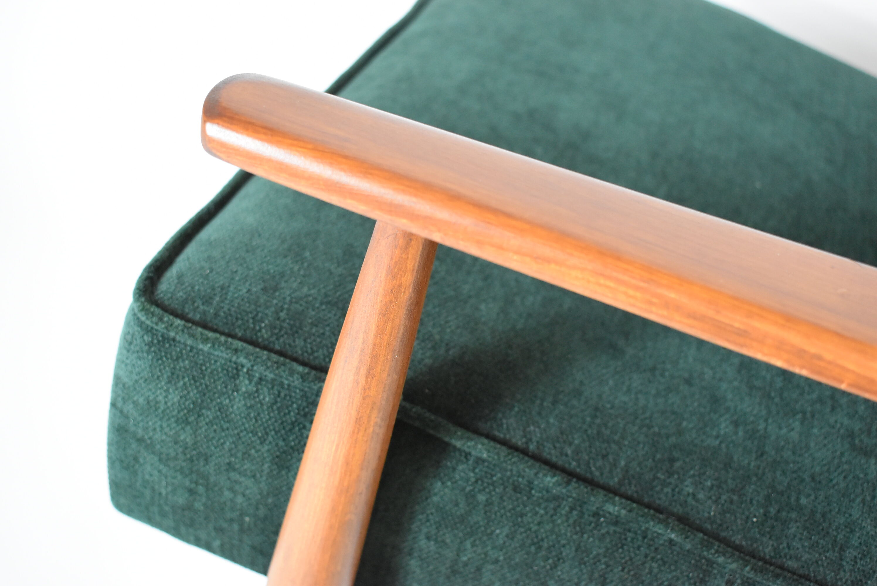 Vintage armchair "Fox", restored, green forest fabric, 60s