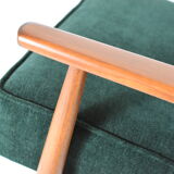 Vintage armchair "Fox", restored, green forest fabric, 60s