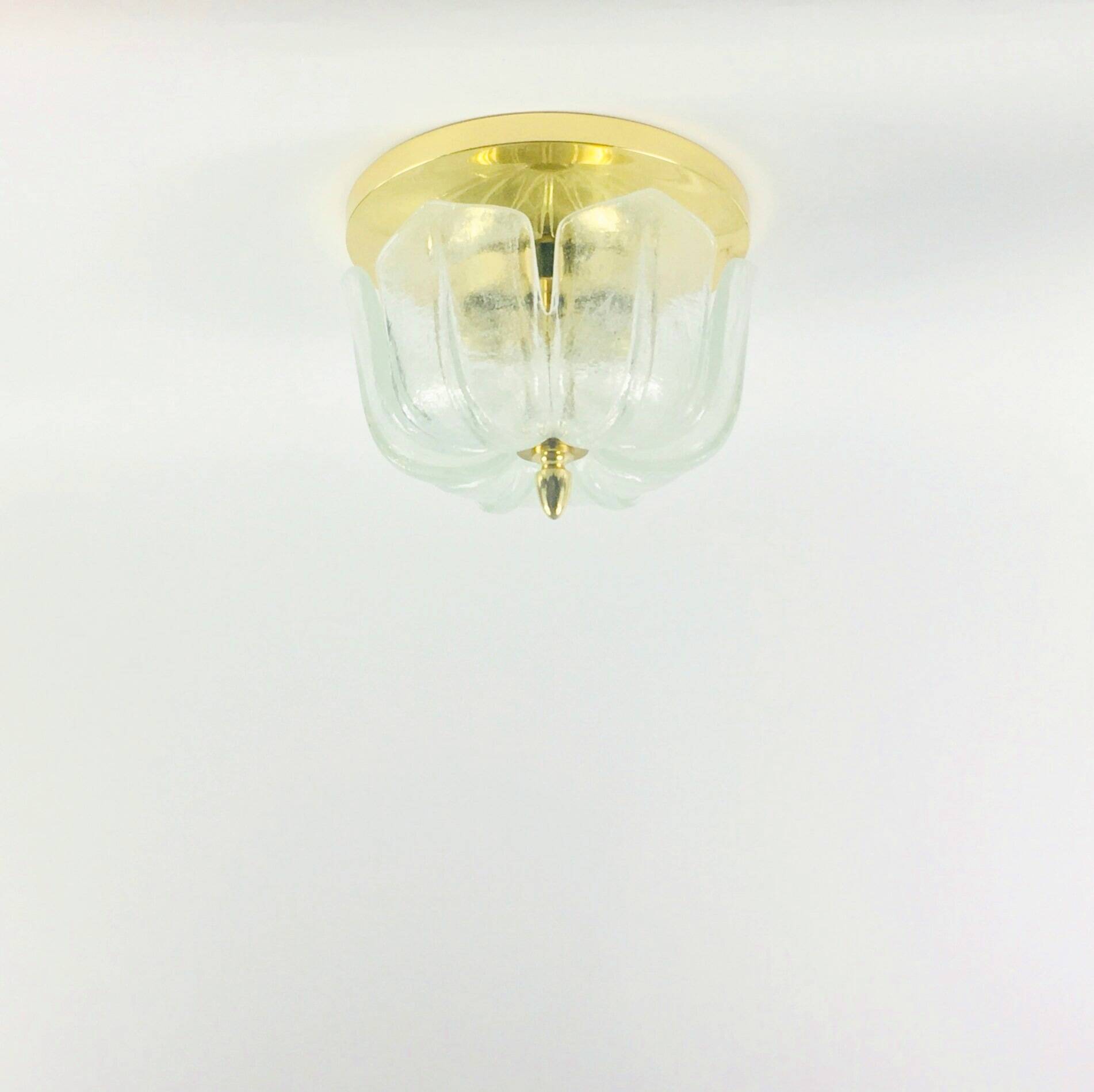 Large Flower-Shaped Glass & Brass Flush Mount/Ceiling Light from Limburg, Germany, 1960s/1970s