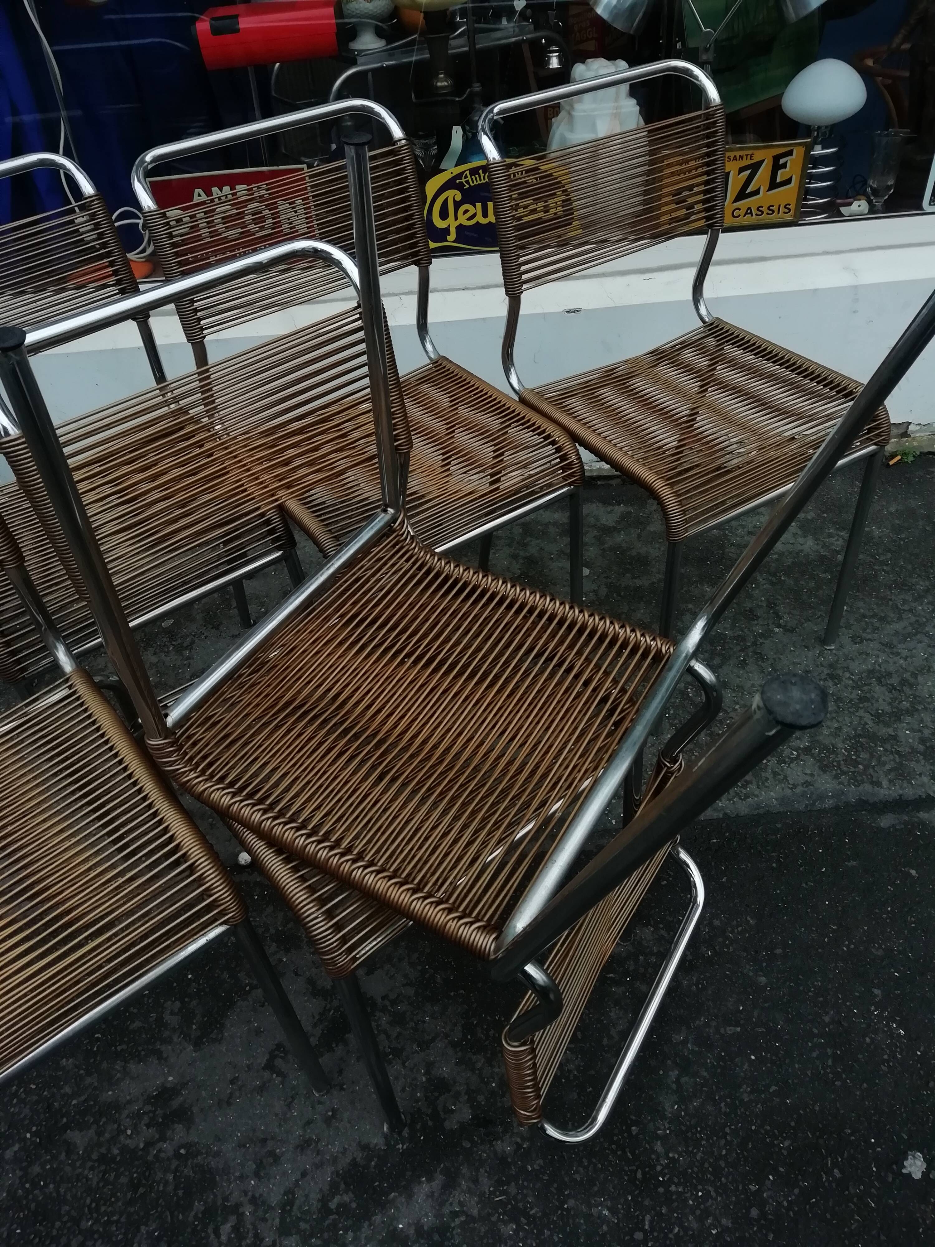 Six chairs" scoubidou" in bronze color