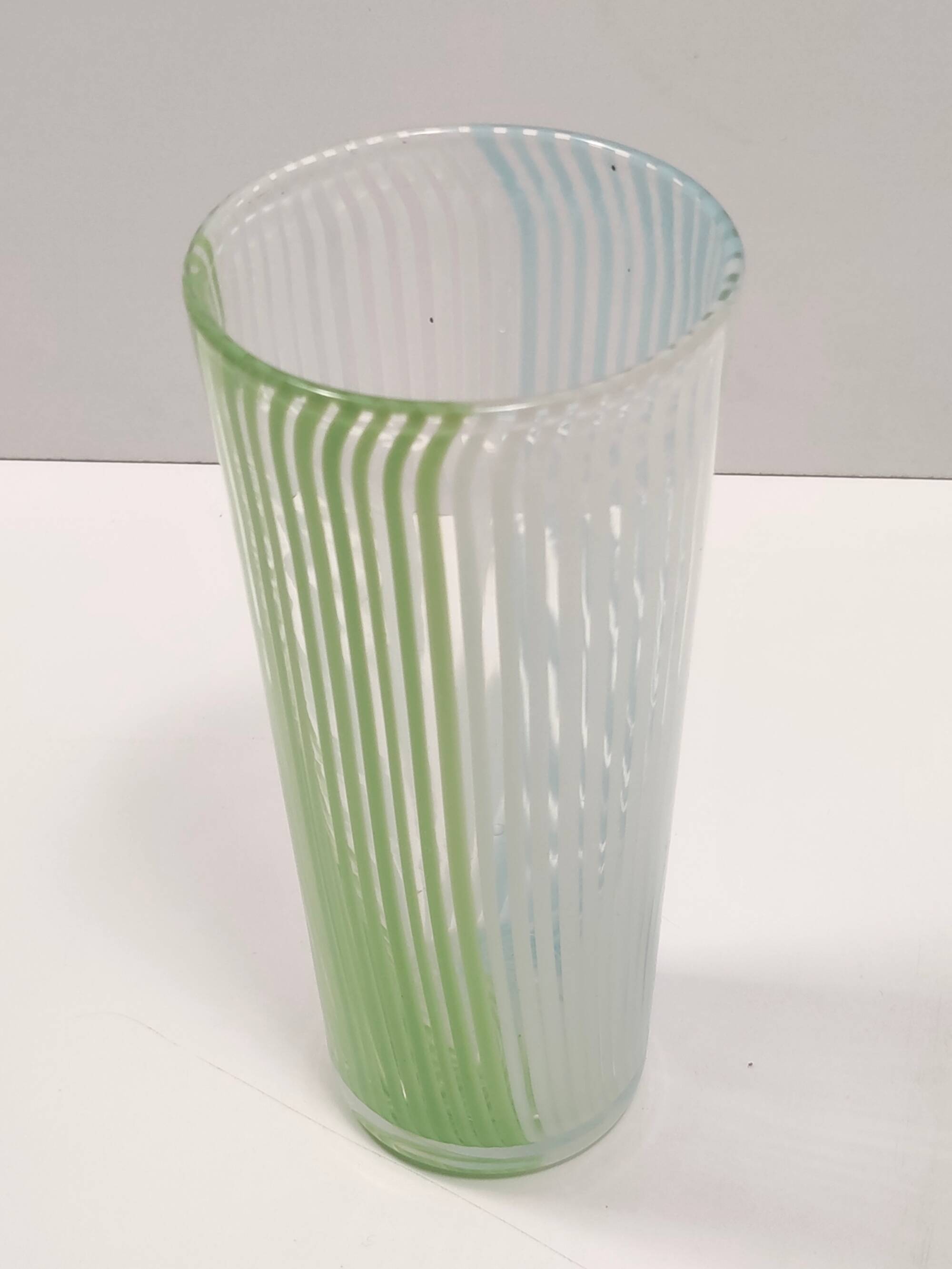 Green, White and Light Blue Murano Glass Vase by Dino Martens