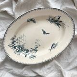 Plat ovale en terre de fer fleurs oiseaux "Malaga" Petrus Regout