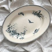 Plat ovale en terre de fer fleurs oiseaux "Malaga" Petrus Regout