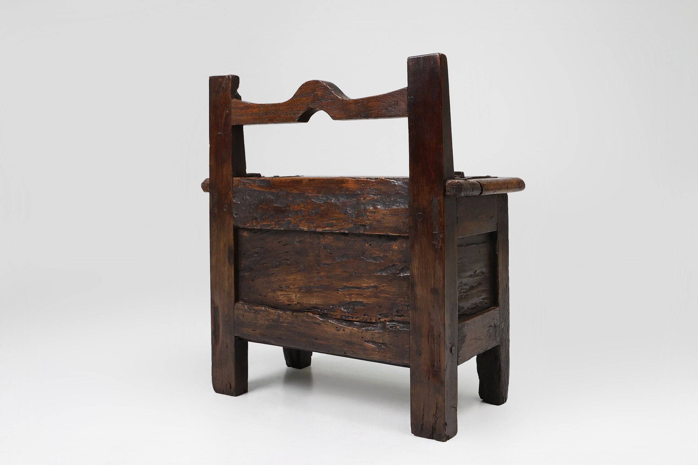 Antique French Wooden Stool with Storage