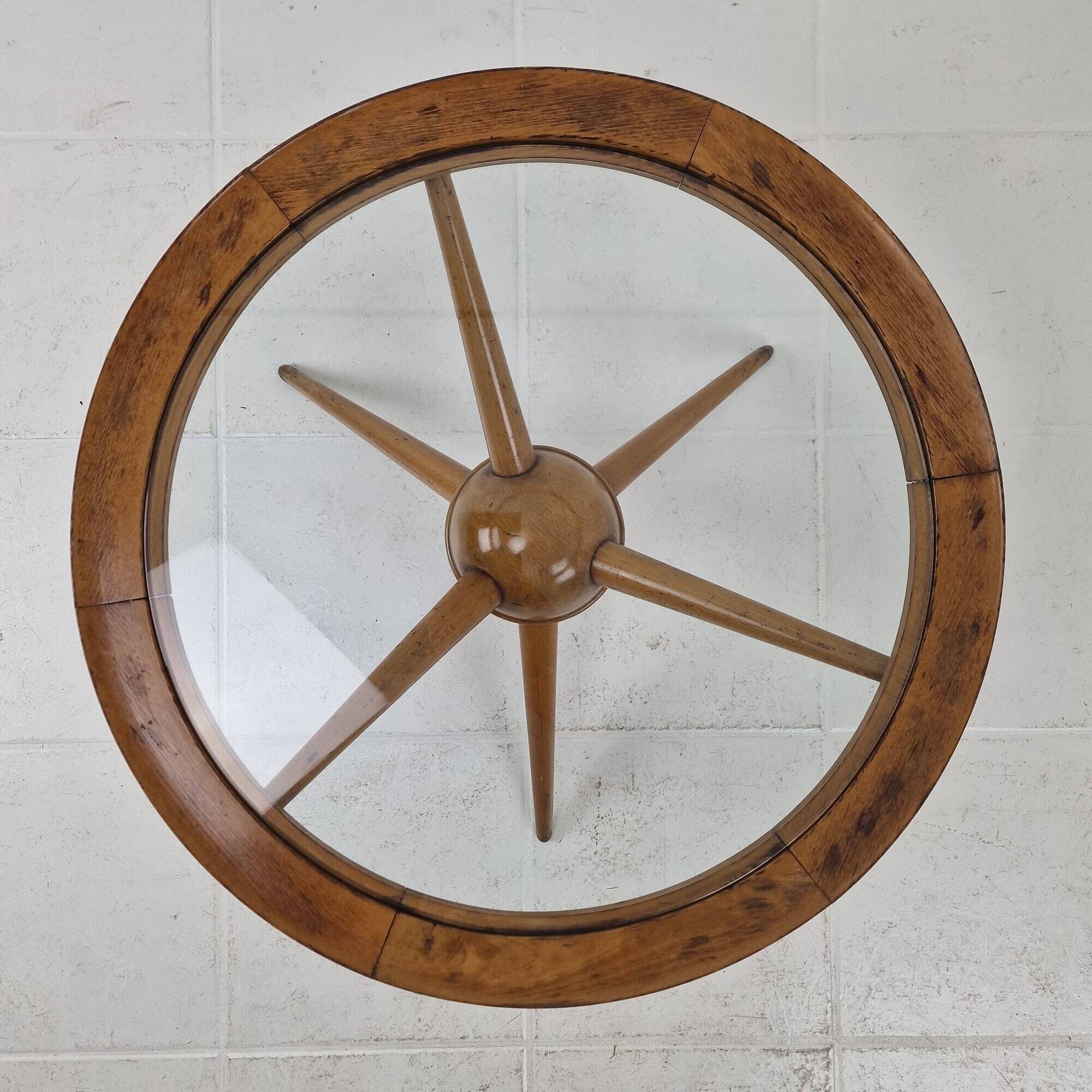 Tripod Table in Wood and Glass Attributed to Cesare Lacca, Italy, 1950s
