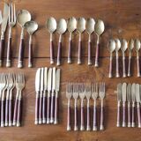 Antique wood and brass cutlery set – 41 pieces