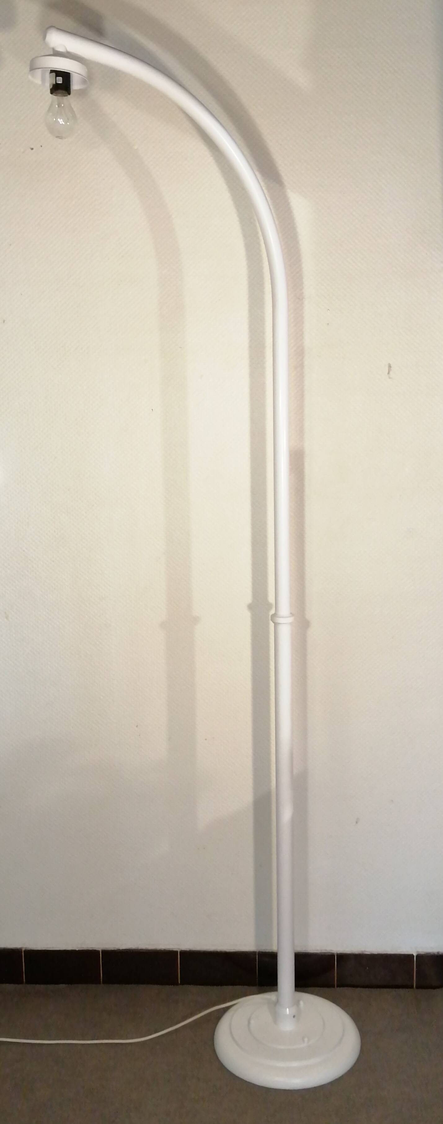 Adjustable metal floor lamp with its vintage smoked ball model from Roger Pradier 1970