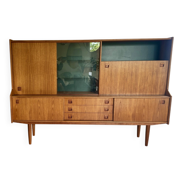 Buffet haut « Highboard » scandinave en teck blond avec bar intégré - 60's