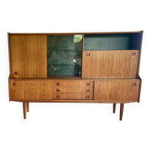Buffet haut « Highboard » scandinave en teck blond avec bar intégré - 60's