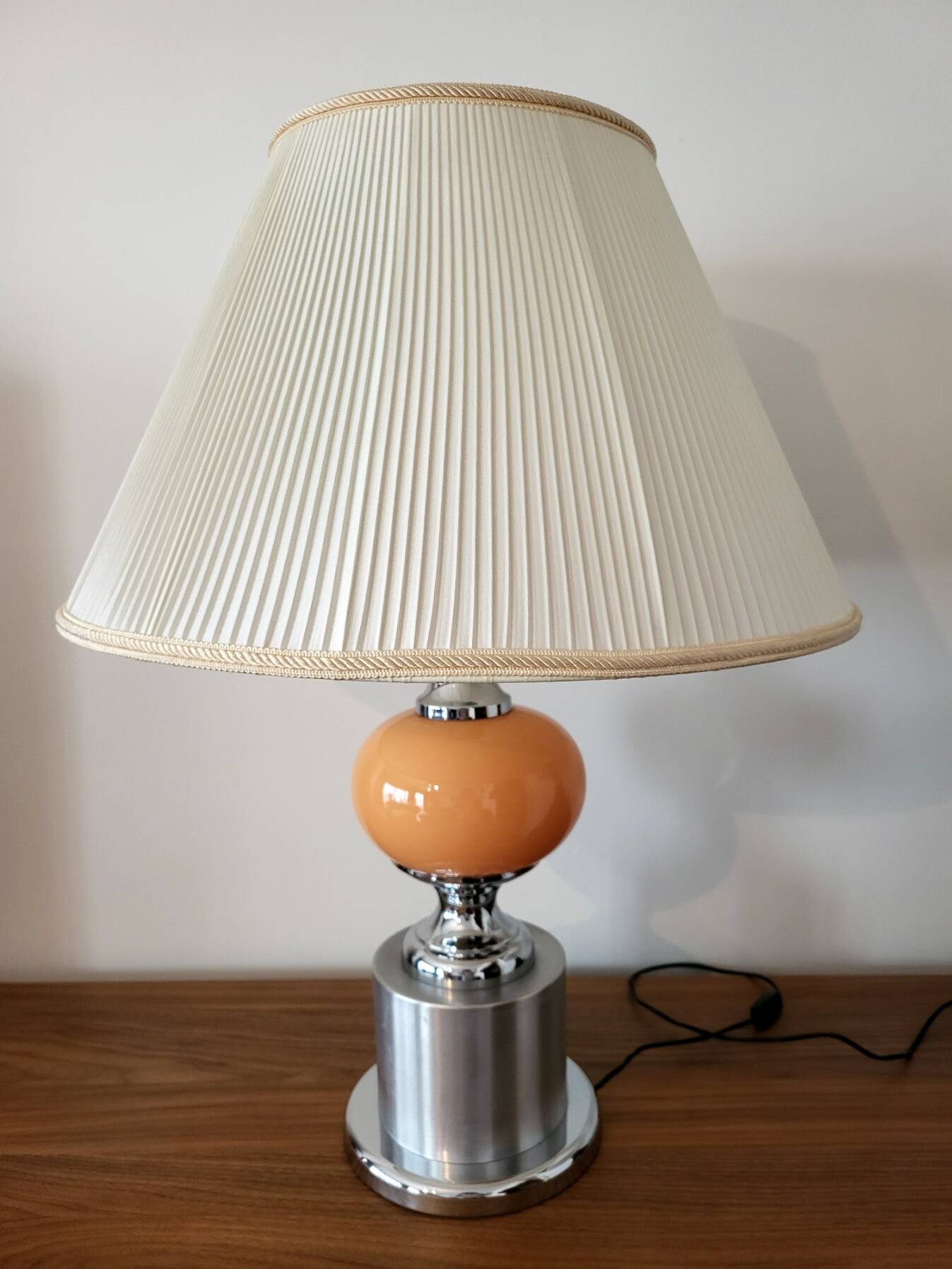 Diderot Delmas lamp in orange opaline with chrome base France 1970 Vintage