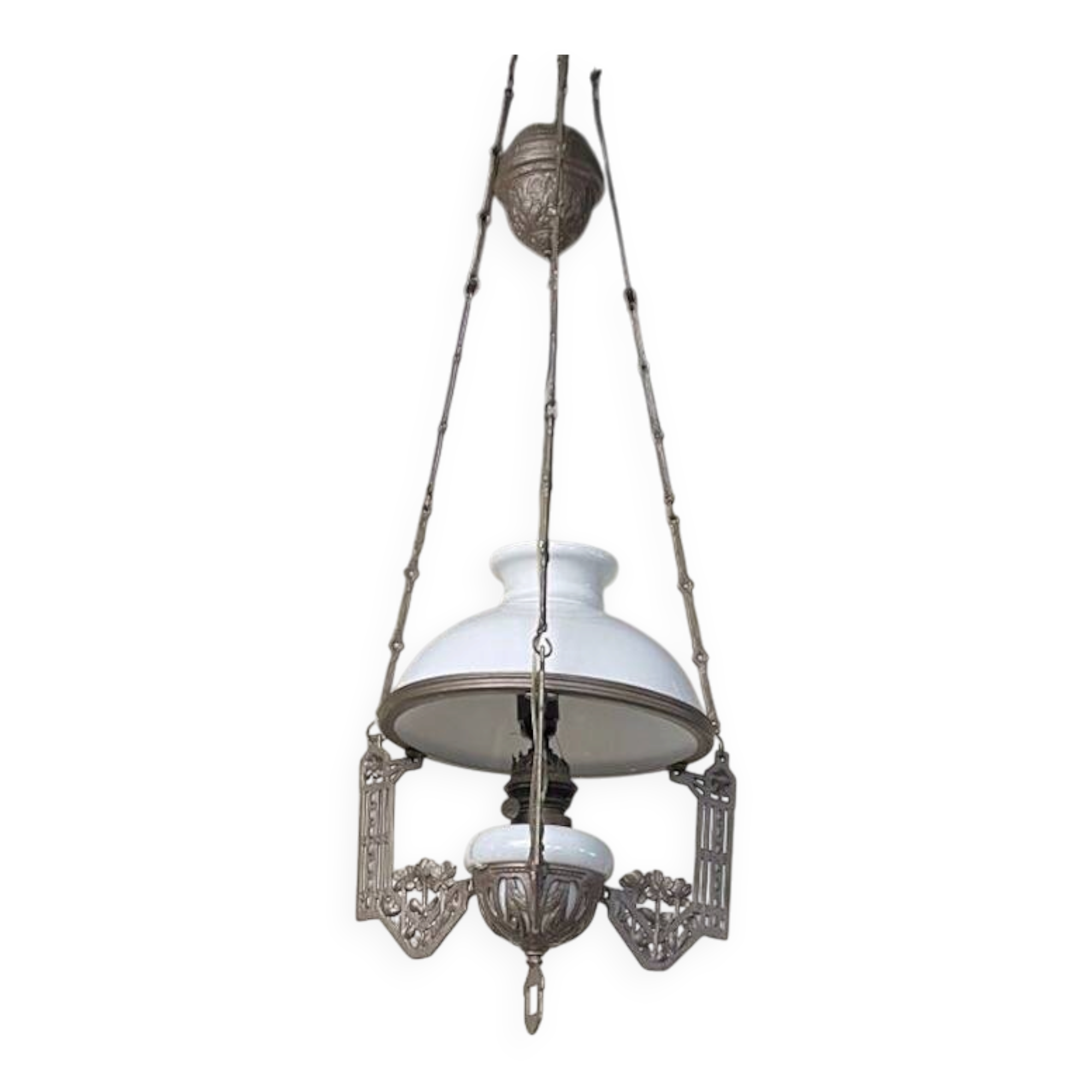Antique chandelier, Art Nouveau style, with a drop mechanism.