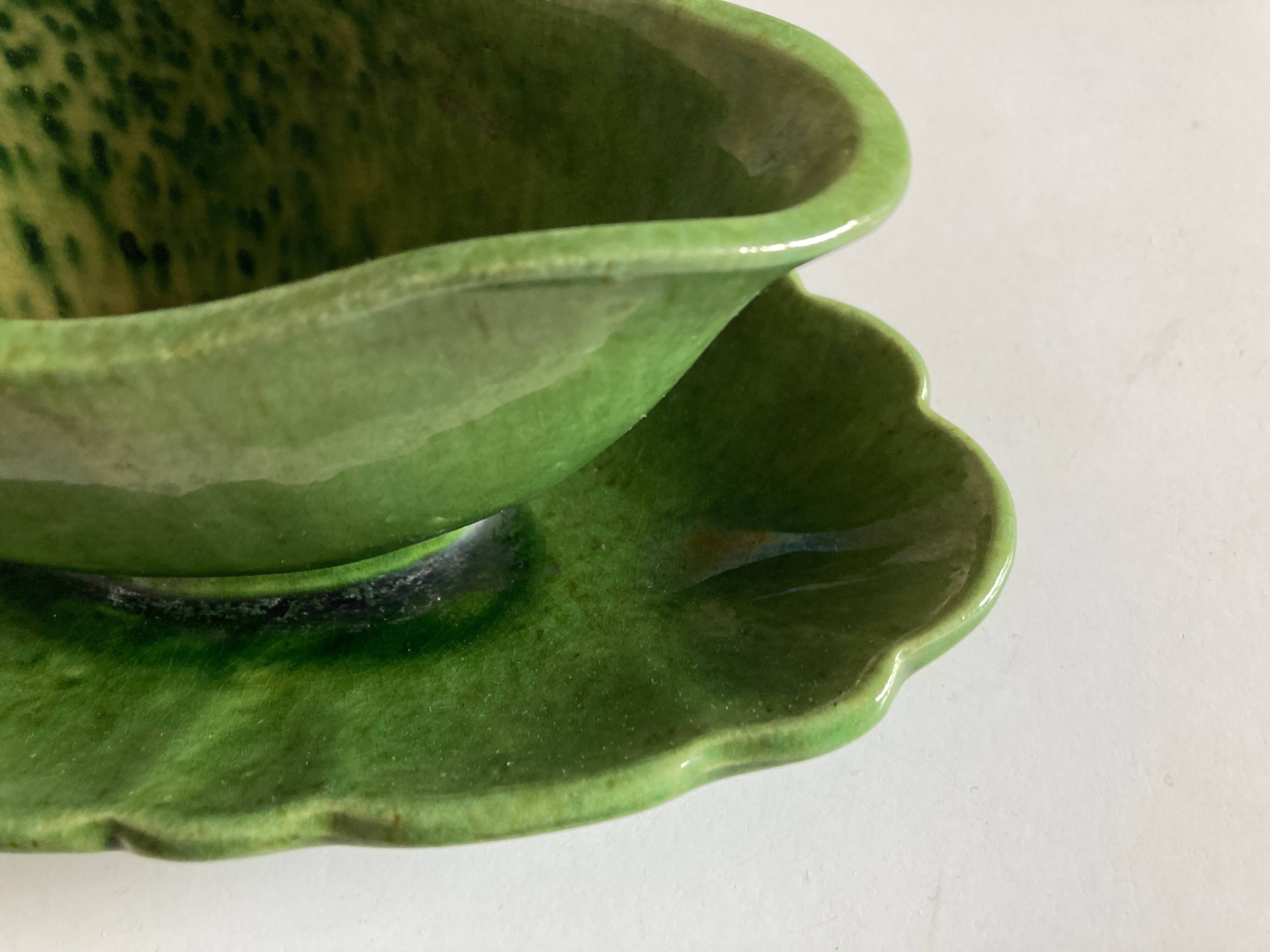 Glazed clay sauce with neoclassical festoons Aegitna Vallauris 1950