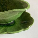 Glazed clay sauce with neoclassical festoons Aegitna Vallauris 1950