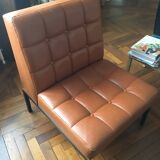 1970s lounge chair in faux leather and black steel