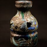 Vallauris glazed stoneware vase with abstract shapes