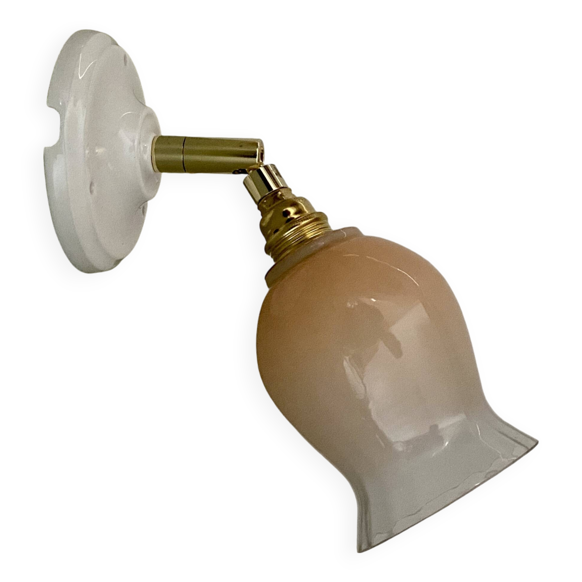 Vintage tulip wall lamp in pink and white glass