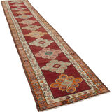 Hand-knotted decorative turkish red runner carpet 88 cm x 470 cm