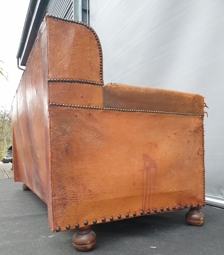 Vintage studded leather club sofa 50/60
