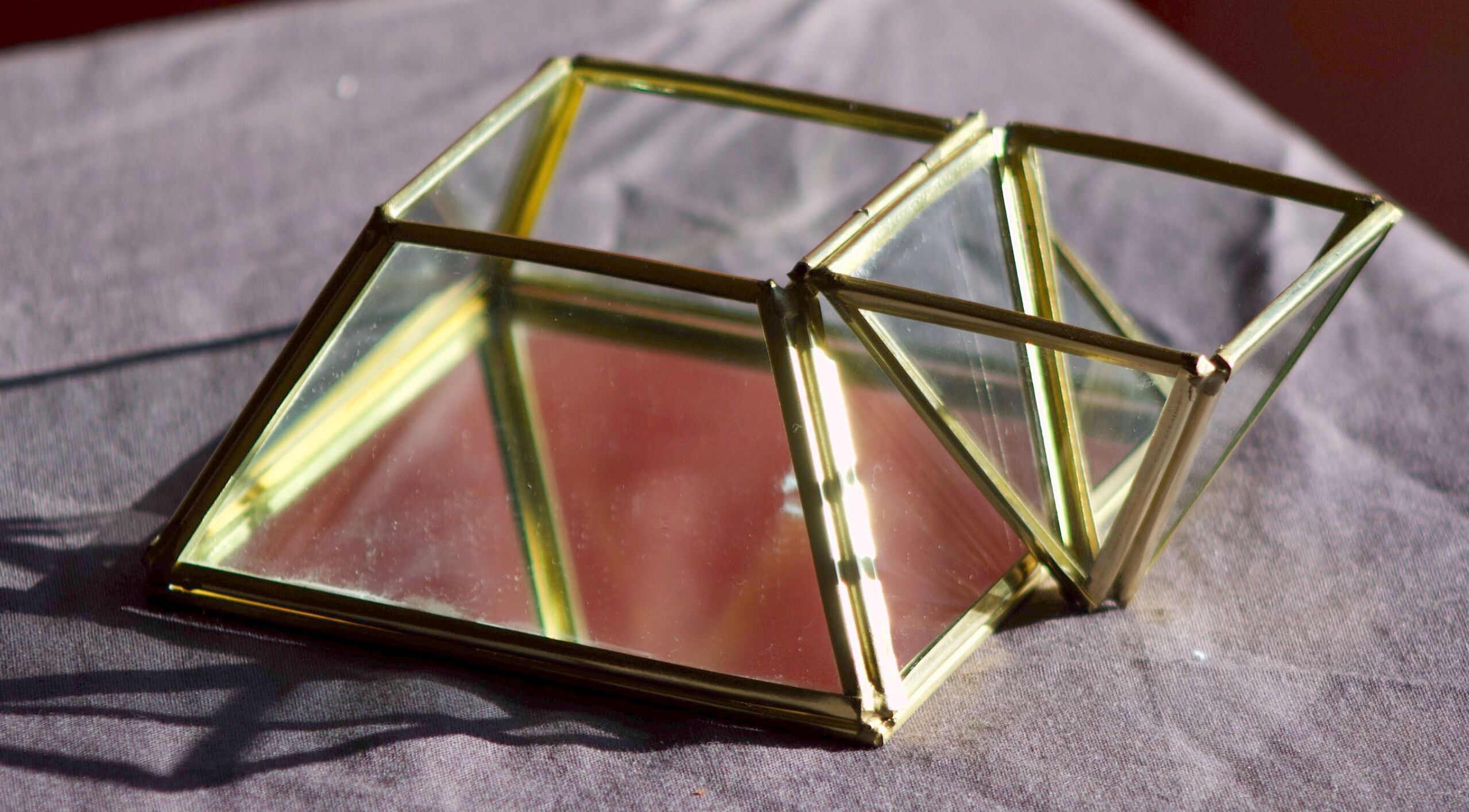4 old glass, brass and mirror jewellery boxes