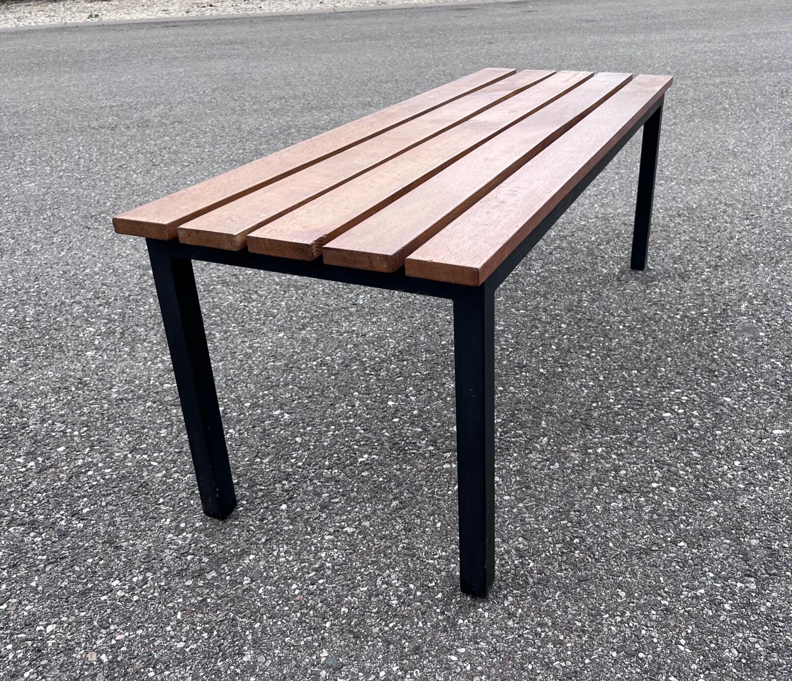 Industrial bench in steel and oak