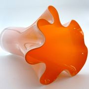 Murano handkerchief vase, blown glass, 1960s design, white and orange.
