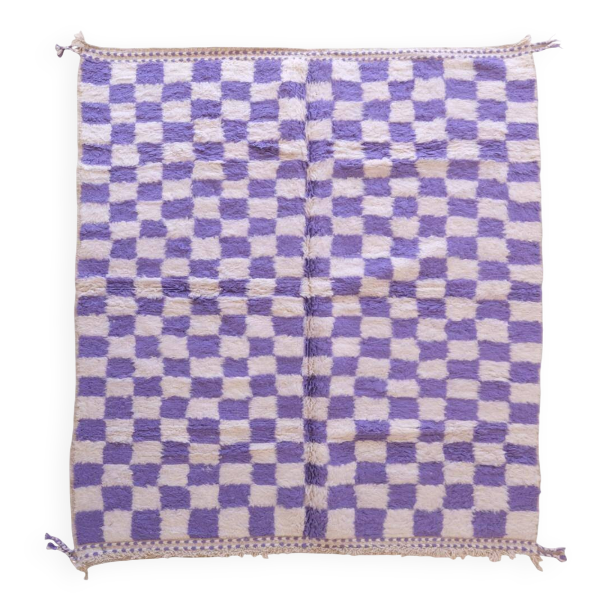 Purple and white checkered rug - 253 x 209 cm