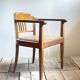 Swiss Art Deco Wood Armchair with Brown Leather Seat, 1930s