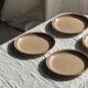 Lot de 4 assiettes à dessert en grès beige liseré brun Sarreguemines grès