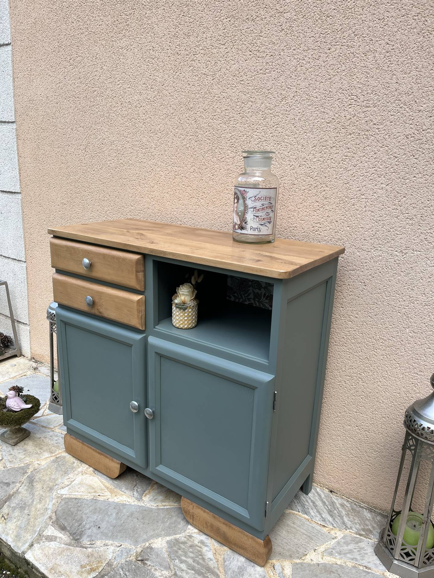 Buffet base Mado renovated green Galane and wood