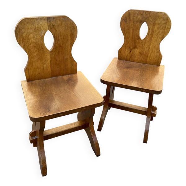 2 chaises Brutaliste scandinave École Pierre Chapo Mid Century Bois 1960