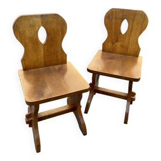 2 chaises Brutaliste scandinave École Pierre Chapo Mid Century Bois 1960