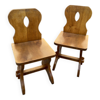 2 Scandinavian Brutalist chairs Pierre Chapo School Mid Century Wood 1960