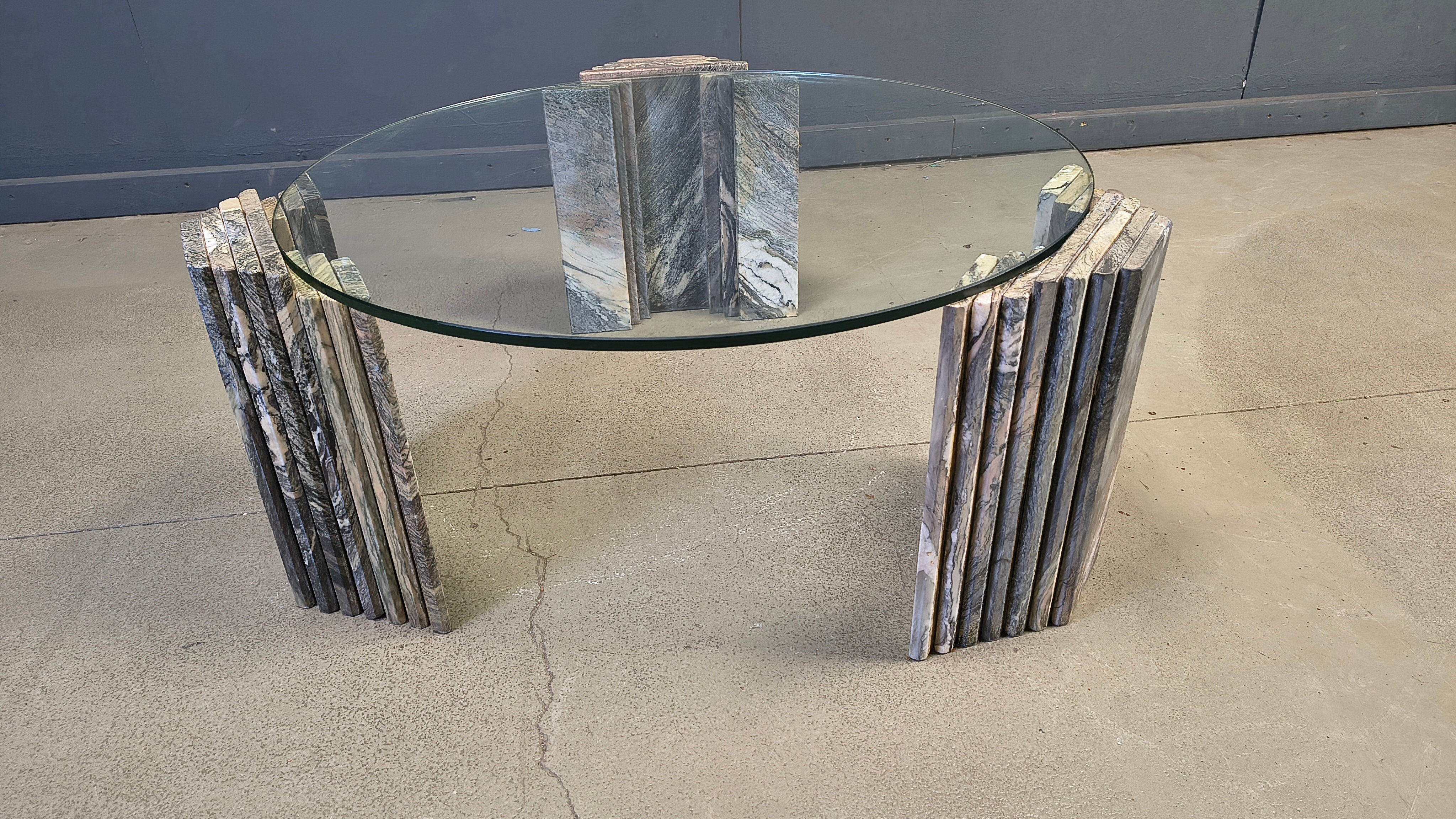 Vintage Italian marble and glass coffee table, 1970s