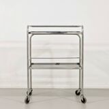 1970s chrome metal and smoked glass wheeled dessert trolley