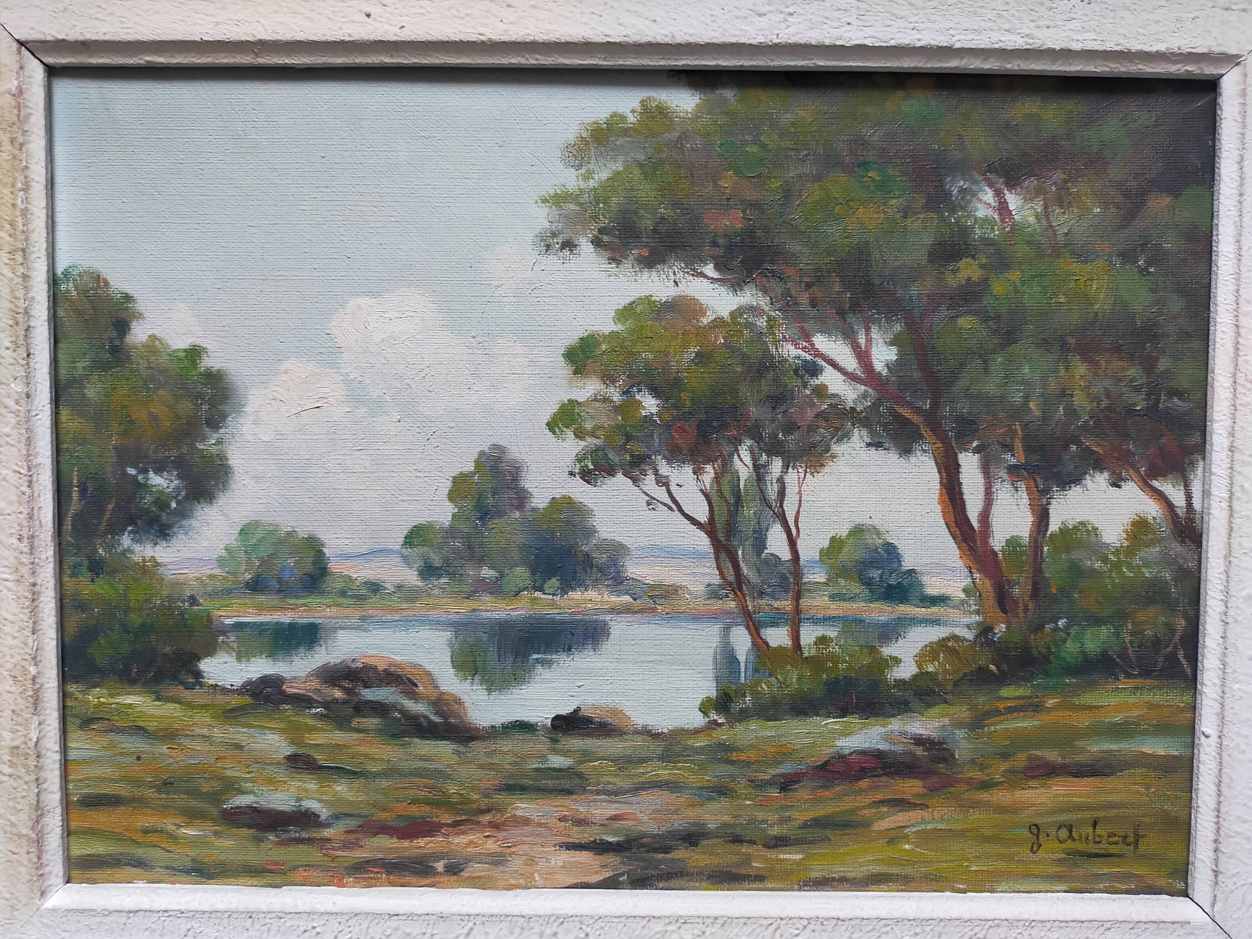 Oil on canvas signed Gaston Aubert Landscape of the countryside