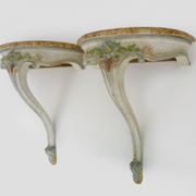 Pair of wall consoles Maison Jean Mocque in Paris in Louis XV style in lacquered polychrome wood