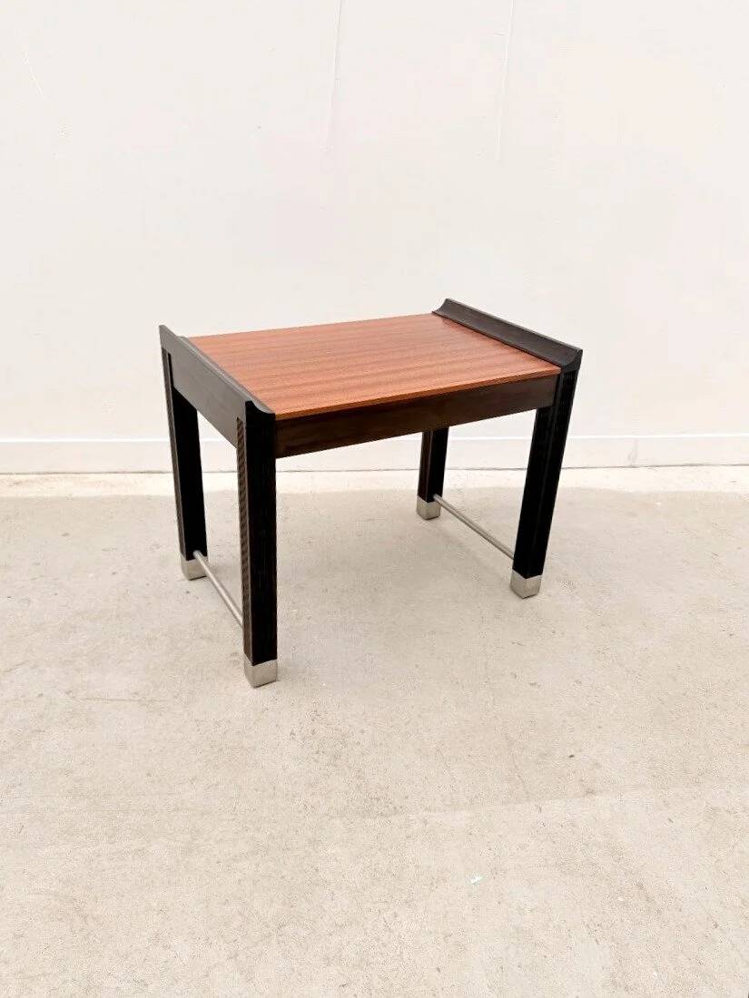 Side table in mahogany and stained oak, France 1980.