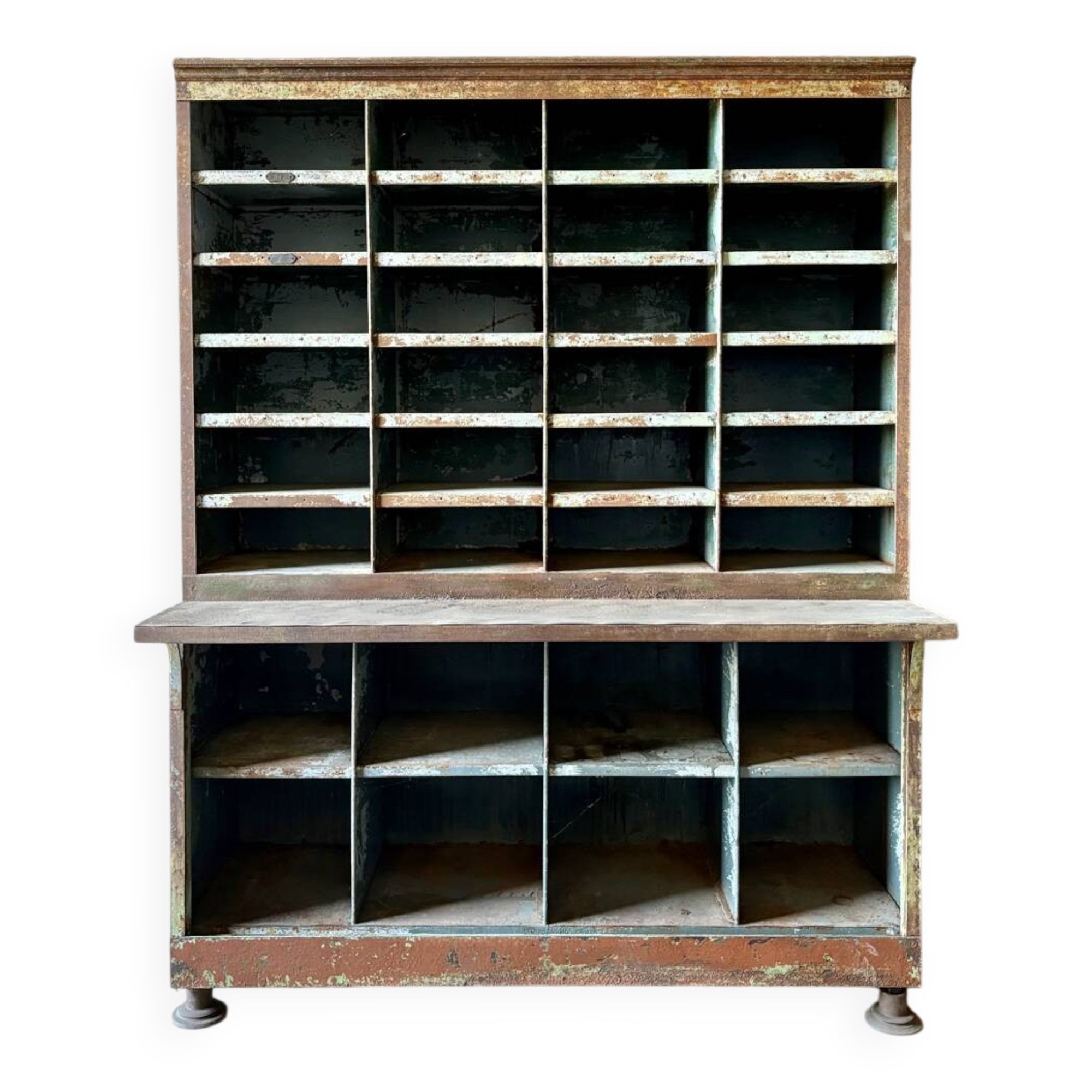 Large double-body industrial shelf in patinated metal – t furniture