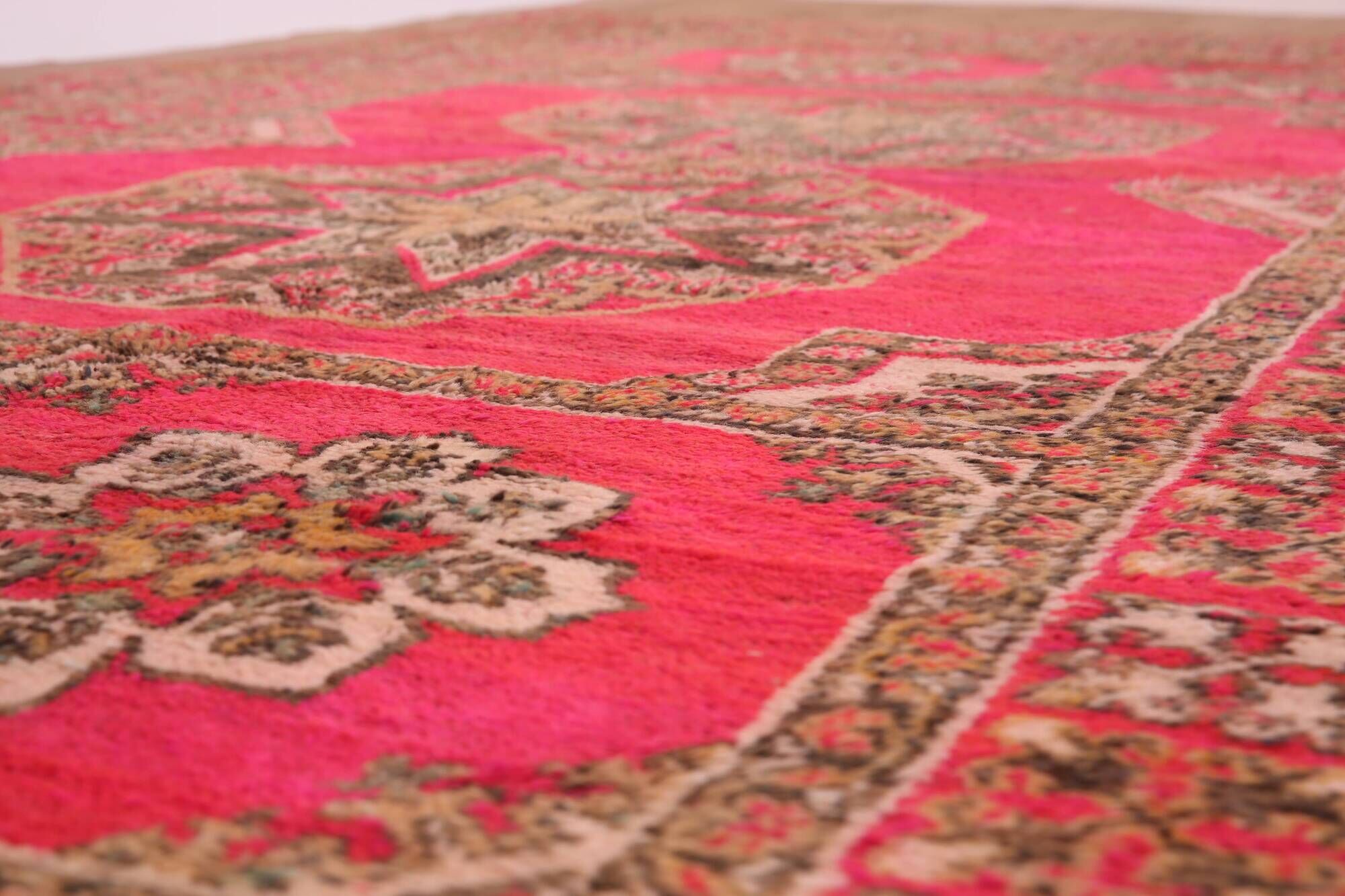 Pink Vintage Moroccan Rug 208 x 384 cm, Berber Wool Rug Handmade, Boho Rug