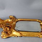 Ancien miroir biseauté cadre bois sculpté doré 19e siècle 55X31 cm C197